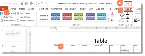 PowerPoint toolbar with table format options