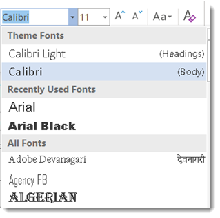 font selection in Microsoft Word